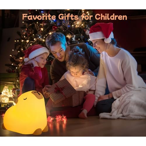 Microwear Cute Capybara Night Light,3 Levels Dimmable,Rechargeable Silicone Touch Lamp for Kids,Adults,Nursery,Bedroom,Desk Decor(Portable,Timer