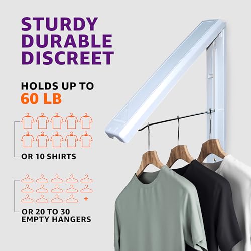 2 Pack Wall Mounted Clothes Drying Rack - 60 lb Capacity, Space-Saving Retractable Design