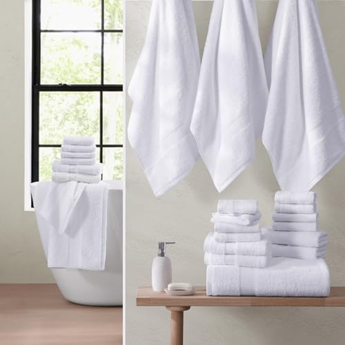 White 18-Piece Cotton Bath Towel Set with Washcloths – Soft & Absorbent