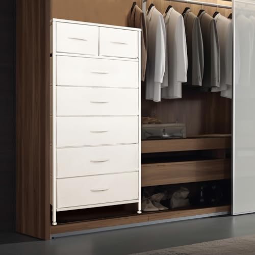 Mifuro White Tall Dresser with 7 Drawers - Vertical Bedroom Storage Tower