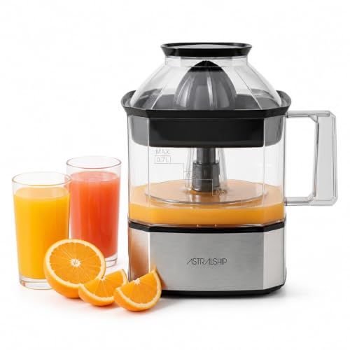 Astralship Stainless Steel Electric Citrus Juicer Machine with 24oz Pitcher & Dual Cones - Silver