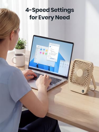 Portable Desk Fan 2 Pack with 5000mAh Battery, Quiet & Ultra-Thin, Sand & Green