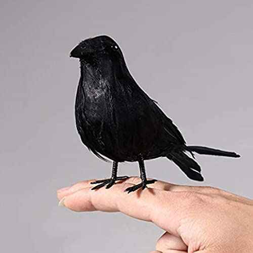 CBLUO Halloween Realistic Crows Black Feathered Standing Crows Christmas Fake Birds Ravens for Outdoor Indoor Party Props Supplies Cute Artificial Handmade Life Like Lifesize Model Crow 4 Pcs