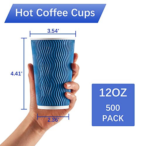 Navy 12oz Disposable Coffee Cups Bulk Pack of 500 - Heat Insulated & Eco-Friendly
