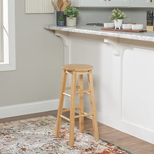 Natural Finish 29-Inch Wooden Bar Stool with Round Seat - Modern Kitchen & Pub Seating