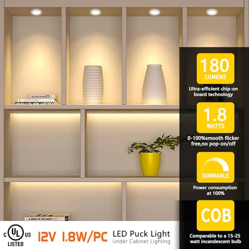 VST 6 Pack Under Cabinet Puck Lights with Dimmable CCT 3000K-6000K Touch Switch