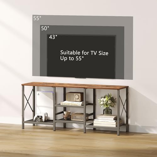 Rustic Brown TV Stand for 55 Inch TV with 3-Tier Open Shelves - Entertainment Center
