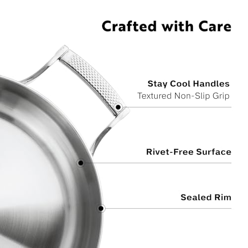 Procasa 4 Quart Stainless Steel Stock Pot with Lid - Fully Clad Tri-Ply, Induction & Oven Safe