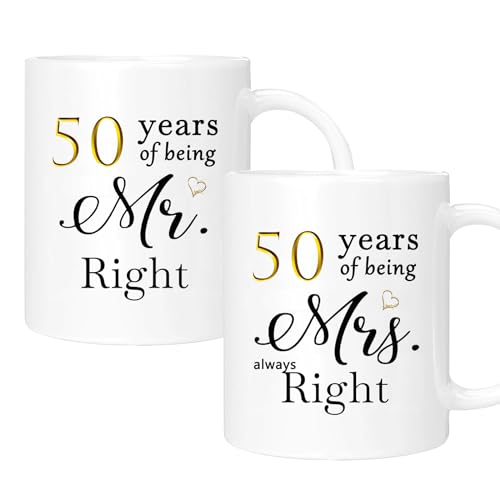 50 Year Anniversary Coffee Mug Gifts Set of 2 with Gift Box Packaging (50th) ERYUWOZA