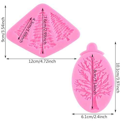 ZiXiang Christmas Tree Fondant Cake Silicone Mold For Xmas Birthday Party DIY Cake Decorating Cupcake Topper Polymer Clay Candy Chocolate Gum Paste Set Of 2