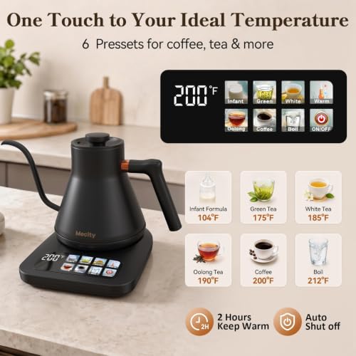 Mecity Electric Kettle with 6 Preset Temperatures & Touchscreen Control 0.8L