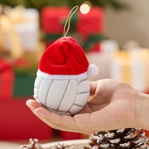 Joiedomi Santa Hat Volleyball Glass Ornament – Small Tree Decor 4.5in