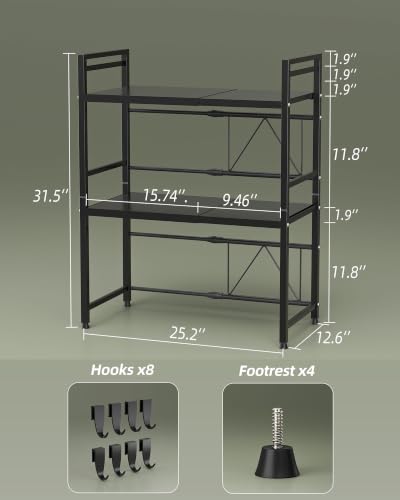 NETEL 3-Tier Expandable Microwave Stand Countertop - Black