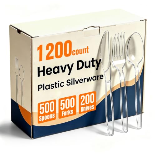 Heavy Duty 1200 Pack Plastic Silverware Set - 500 Forks, 500 Spoons, 200 Knives, Reusable & Disposable, Food-Grade Cutlery for Events & Daily Use