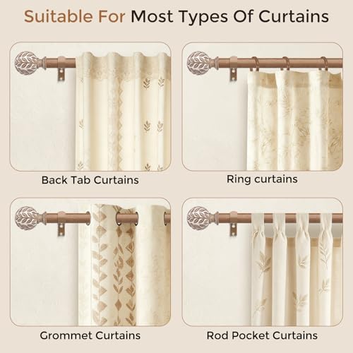 White Wood Boho Curtain Rod 36-91 Inch Pack of 2 Adjustable Window Rods