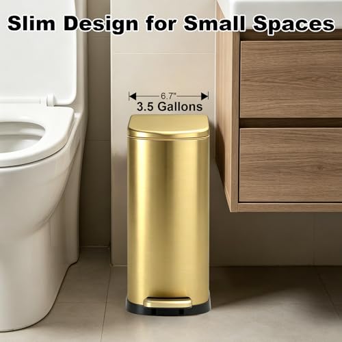 SYNCVIBE Golden Bathroom Trash Can with Soft Close Lid 3.5 Gallon