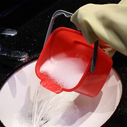 6 Pack Red 3 Quart Sanitizing Cleaning Buckets with Outlet & Handle