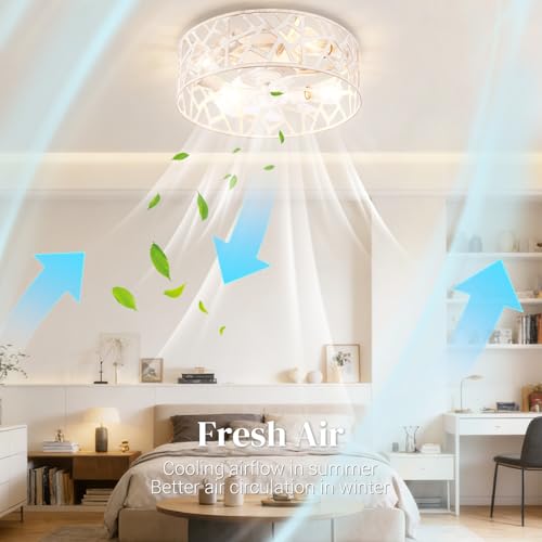 Wheatronic 18 Inch White Farmhouse Flush Mount Ceiling Fan with Lights & Remote