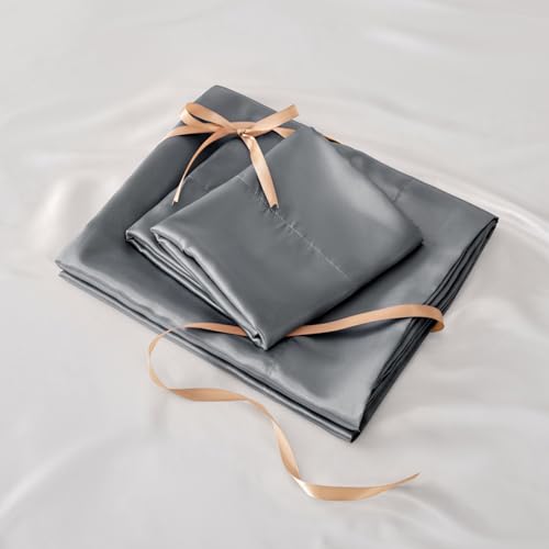 Satin Bed Sheets Set King Size - Dark Grey, 4 Pieces - Luxury Bedding