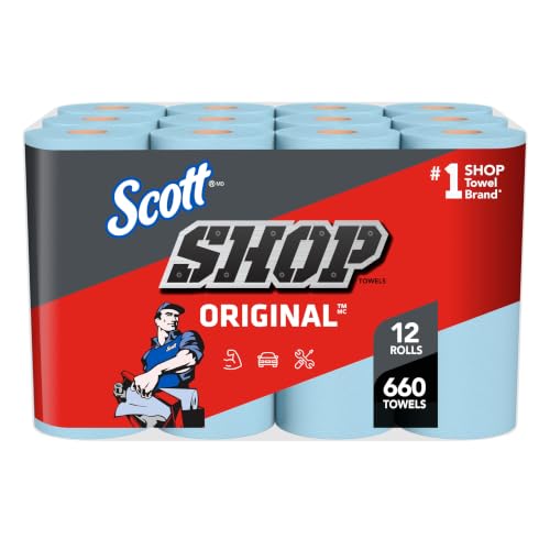 Scott Shop Towels Original 12 Rolls (55 Sheets Each) - Absorbent Blue Commercial Cleaning Cloths