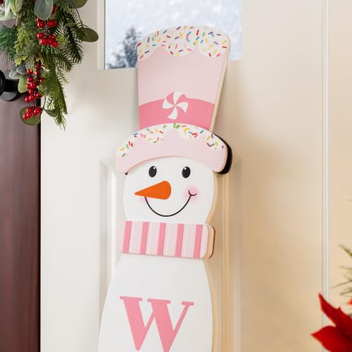 Reversible Snowman Porch Sign 42" Double-Sided Welcome Let It Snow | Glitzhome