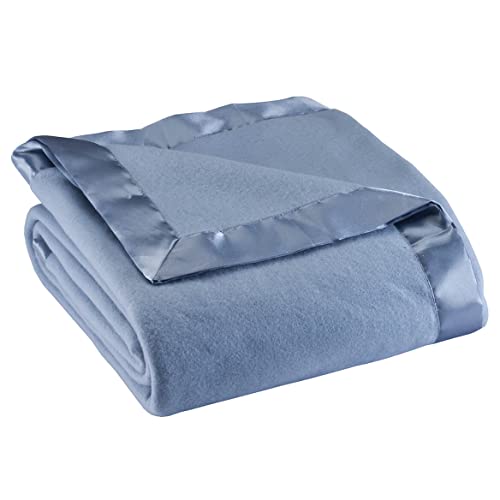 OakRidge Blue Full/Queen Fleece Blanket with Satin Binding, Lightweight, All-Season