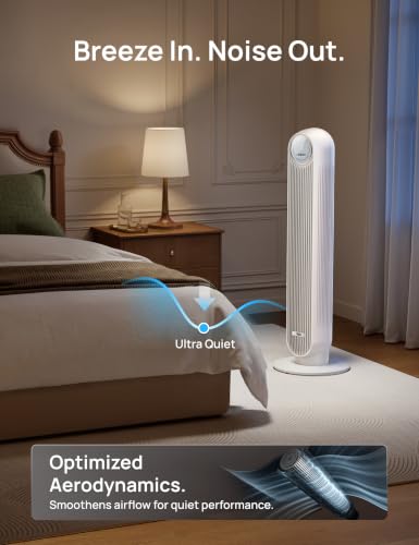 DREO Pearl White 36-Inch Smart Tower Fan with 8 Speeds, Whisper-Quiet Cooling