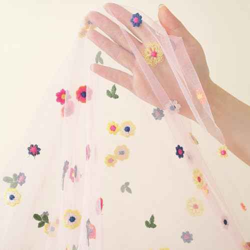 Pink Flower Tulle Table Runner 29x120 Inch Embroidery Florals Soft Sheer Tulle Fabric for Wildflower Party and Baby in Bloom Baby Shower Decorations