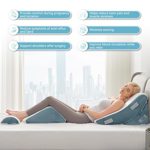Navy 4-Piece Orthopedic Bed Wedge Pillow Set for Post-Surgery Support