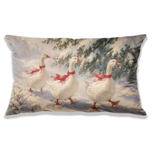S GDNAMR Whimsical Goose Christmas Lumbar Pillow Cover 20x12 Inch - 11 Colors