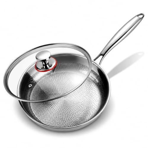 10-Inch No-Coating Titanium Alloy Frying Pan with Lid - Handhaft, Hammered Surface
