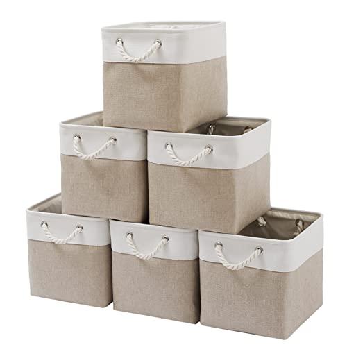 MidmmVick 11x11 Inch Collapsible Storage Bins, 6 Pack White & Beige