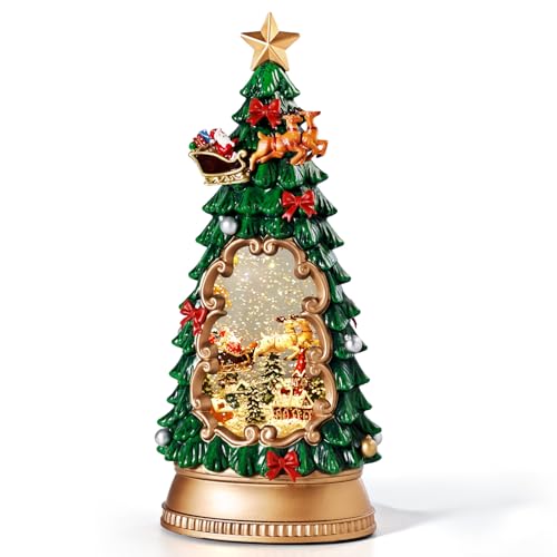 Elevonix Christmas Tree Snow Globe Lantern with Music & Timer - Lighted Holiday Decoration