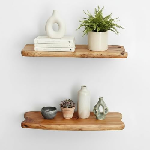 16-Inch Live Edge Cedar Floating Shelves Set of 2 - Natural Rustic Wall Storage