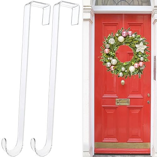 Clear 15in Wreath Hanger Hooks 2 Pack - Non Scratch Over-the-Door Front Door Decor