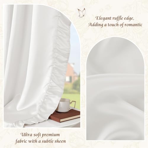 StangH White Ruffle Curtains 52x84 Inches Pack of 2 Shabby Chic Style