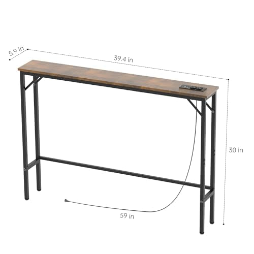 Aduanbang Rustic Brown 5.9-Inch Wide Narrow Console Table with Outlet - Behind Couch & Entryway