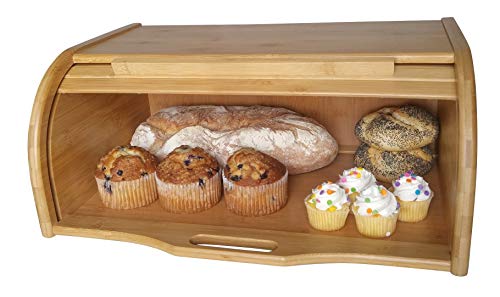Natural Bamboo Roll Top Bread Box - Large Kitchen Counter Organizer with Wooden Storage Bin (Variation: Natural)