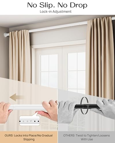 EZFurni No-Twist Tension Curtain Rod 82-123 Inches White No Drilling