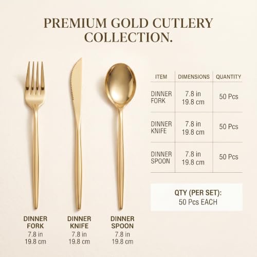 Gold Disposable Plastic Cutlery Set - 300 Pieces for Wedding & Party