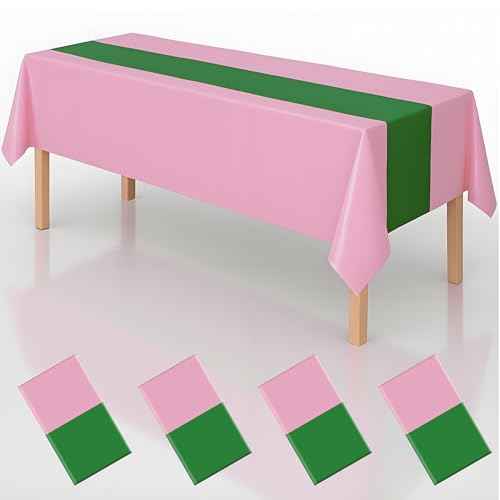 4Pcs 2in1 Witch Birthday Party Decorations Tablecloth, 54" x 108" Pink and Green Kitchen Table Cloth Disposable Rectangle Plastic Table Cover for Kids Baby Shower Wedding Party Supplies