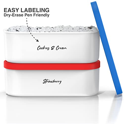 BALCI 2 Quart Ice Cream Containers Set of 2 - Blue & Red Reusable Freezer Storage