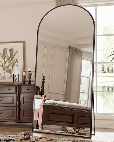 Antok 71x26 Inch Black Arched Full Length Floor Mirror with Stand - Large Home Decor
