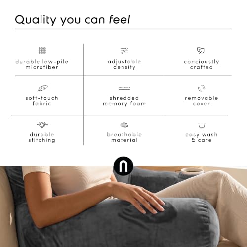 Nestl 18-Inch Reading Pillow with Memory Foam Support, Dark Grey – Bed & Couch Backrest