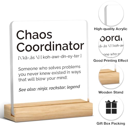 AACQQ Chaos Coordinator Appreciation Acrylic Sign - Thank You Gift for Boss, Nurse, Teacher, Manager, Family, Women & Men