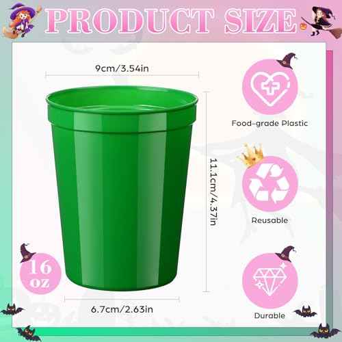 Yungyan 24 Pcs 16oz Pink and Green Plastic Cups Reusable Witch and Princess Beverage Drinking Cups for Movie Party, Witch Themed, Dress up, Christmas, Halloween, Wedding, Graduation Favors Supplies