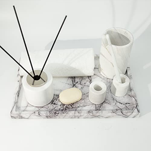 Real Luxurious Vanity Tray Natural Genuine Marble Storage Tray for Home Decor Stone Tray for Bathroom/Kitchen/Vanity/Dresser Non-Resin/Non-Ceramic(Lilac)