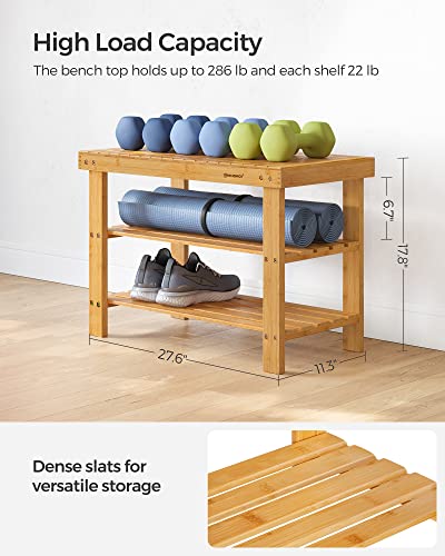 SONGMICS Light Bamboo 3-Tier Shoe Rack Bench - Entryway Storage Organizer