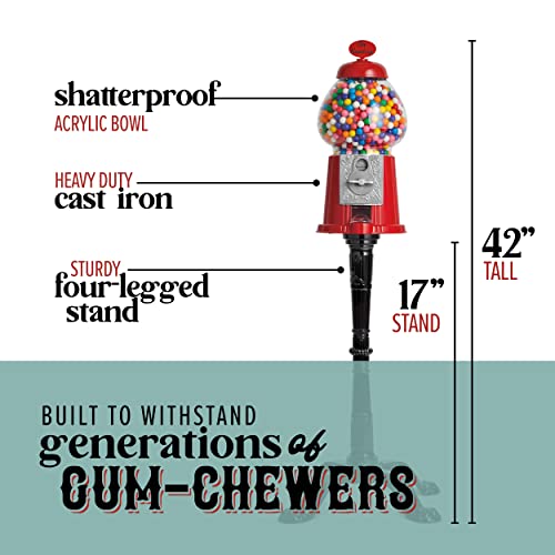 15-Inch Candy Dispenser Gumball Machine with Acrylic Bowl and Stand - Heavy Duty Red Metal