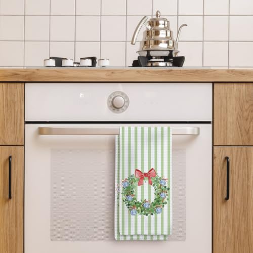 Tzhim Green Wreath Christmas Kitchen Towels 16x24in Hand Dishcloth Holiday Decor